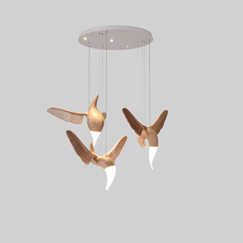 Avian Flight Chandelier – Sculptural Wooden Bird Pendant Light