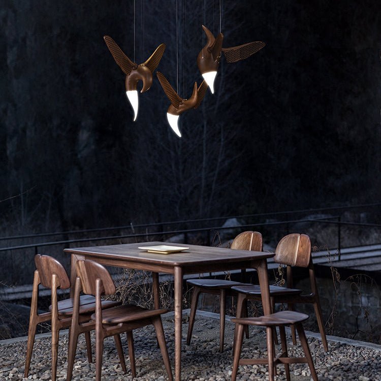 Avian Flight Chandelier – Sculptural Wooden Bird Pendant Light