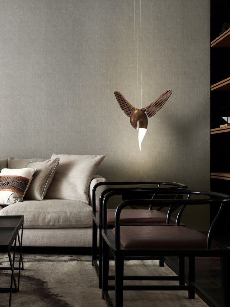 Avian Flight Chandelier – Sculptural Wooden Bird Pendant Light