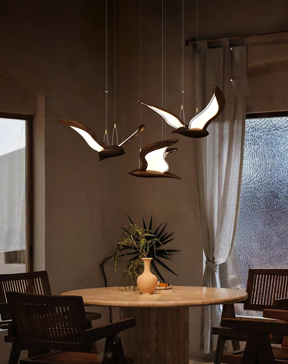 Avina Wing Pendant Light – Sculptural Wood LED Chandelier for Modern Interiors