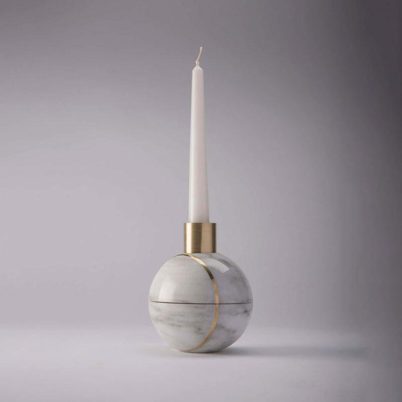 Axis Sphere Marble Candle Holder – Sculptural Tabletop Accent in Natural Stone