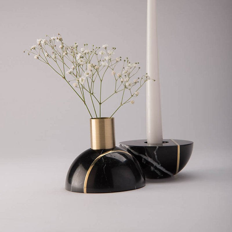 Axis Sphere Marble Candle Holder – Sculptural Tabletop Accent in Natural Stone