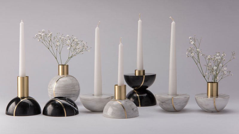 Axis Sphere Marble Candle Holder – Sculptural Tabletop Accent in Natural Stone