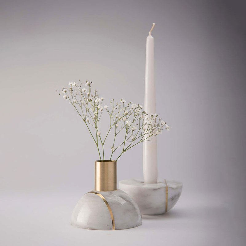 Axis Sphere Marble Candle Holder – Sculptural Tabletop Accent in Natural Stone