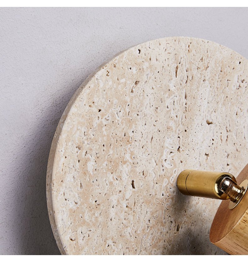 Axis Spot Sconce Wall Light in Travertine and Wood