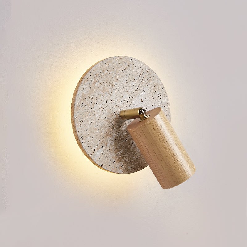 Axis Spot Sconce Wall Light in Travertine and Wood