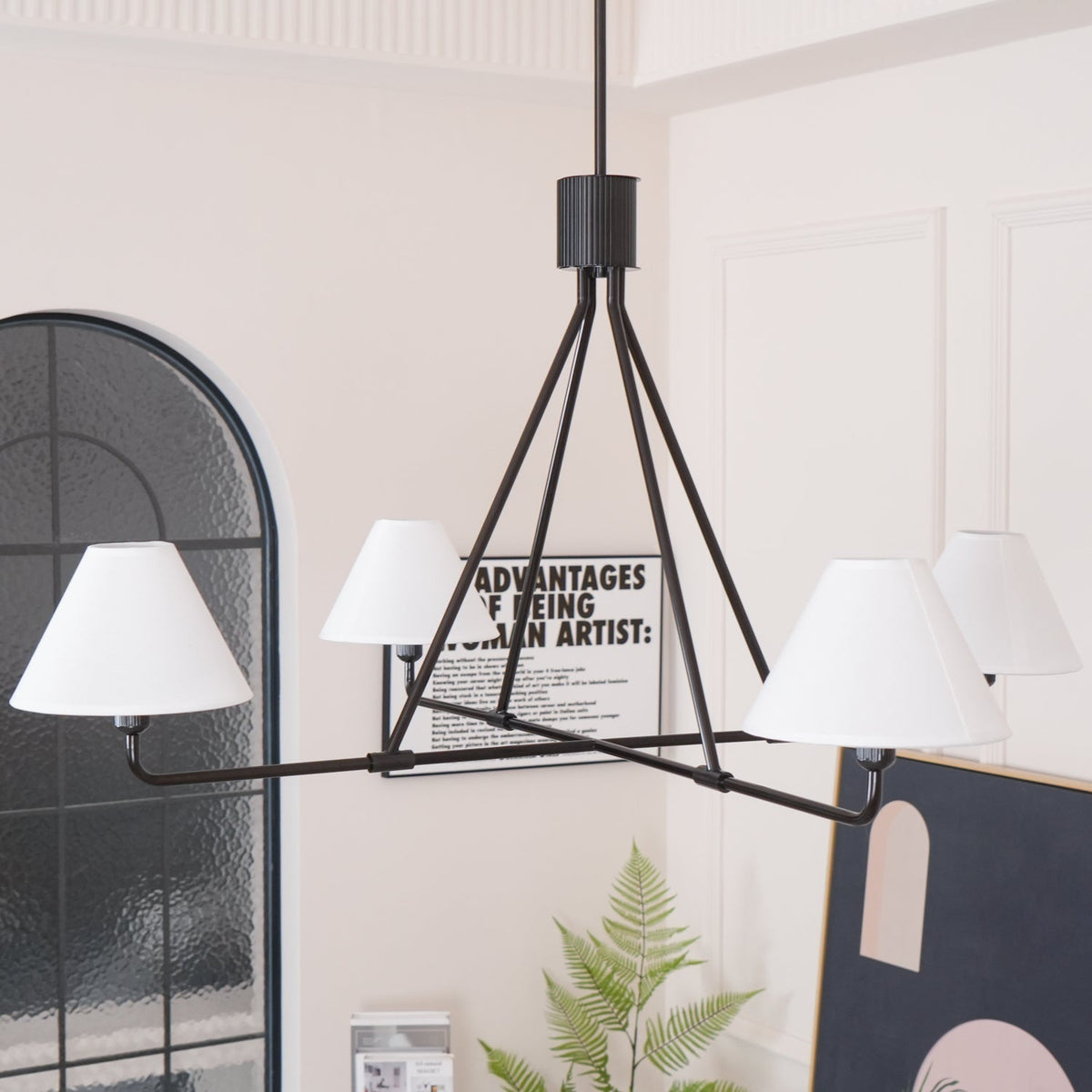 Axis Modern Linear Chandelier in Brass and Black for Dining Room and Living Room