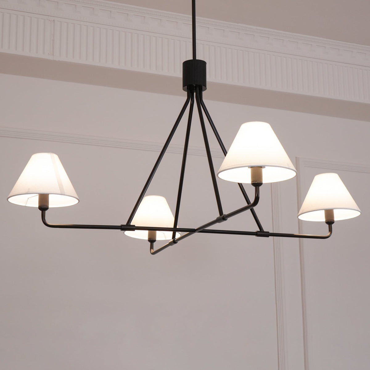 Axis Modern Linear Chandelier in Brass and Black for Dining Room and Living Room