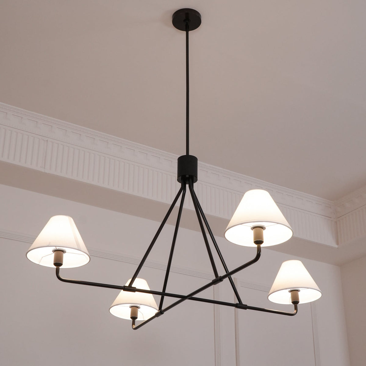 Axis Modern Linear Chandelier in Brass and Black for Dining Room and Living Room