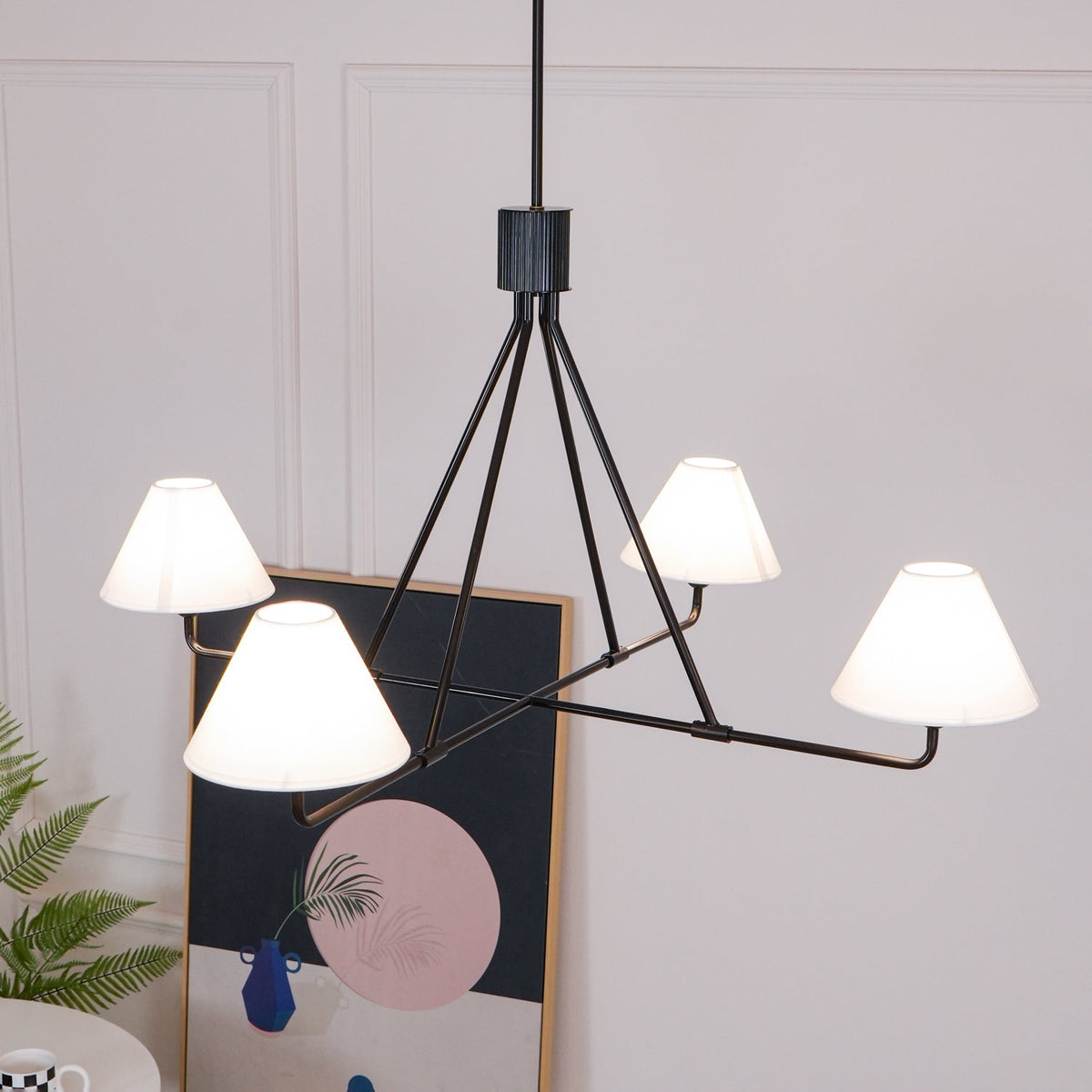 Axis Modern Linear Chandelier in Brass and Black for Dining Room and Living Room