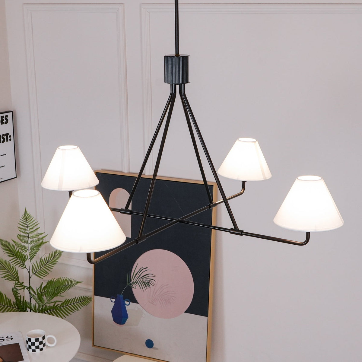 Axis Modern Linear Chandelier in Brass and Black for Dining Room and Living Room