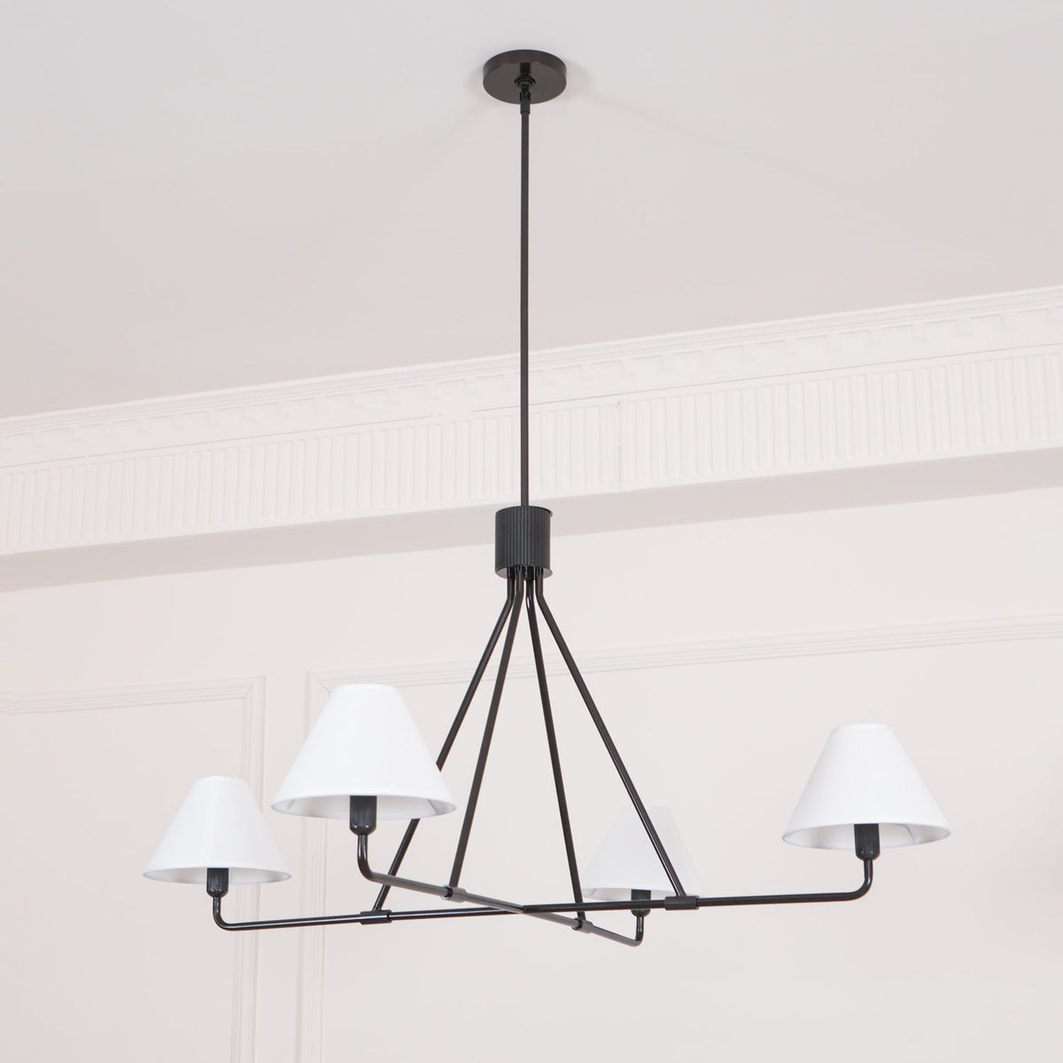 Axis Modern Linear Chandelier in Brass and Black for Dining Room and Living Room
