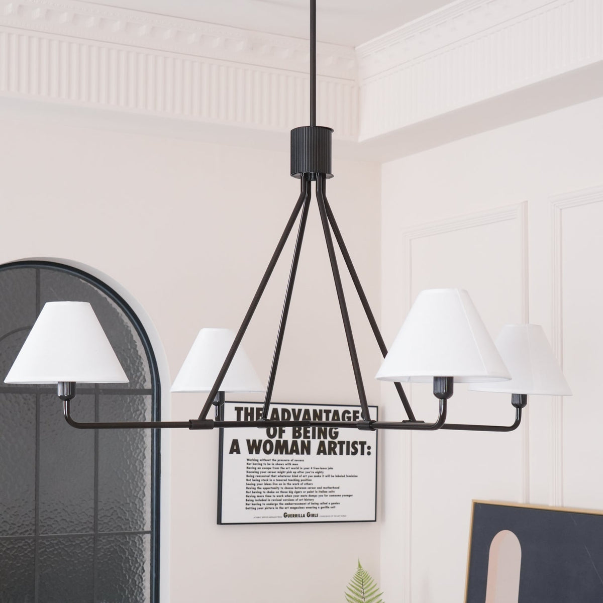 Axis Modern Linear Chandelier in Brass and Black for Dining Room and Living Room