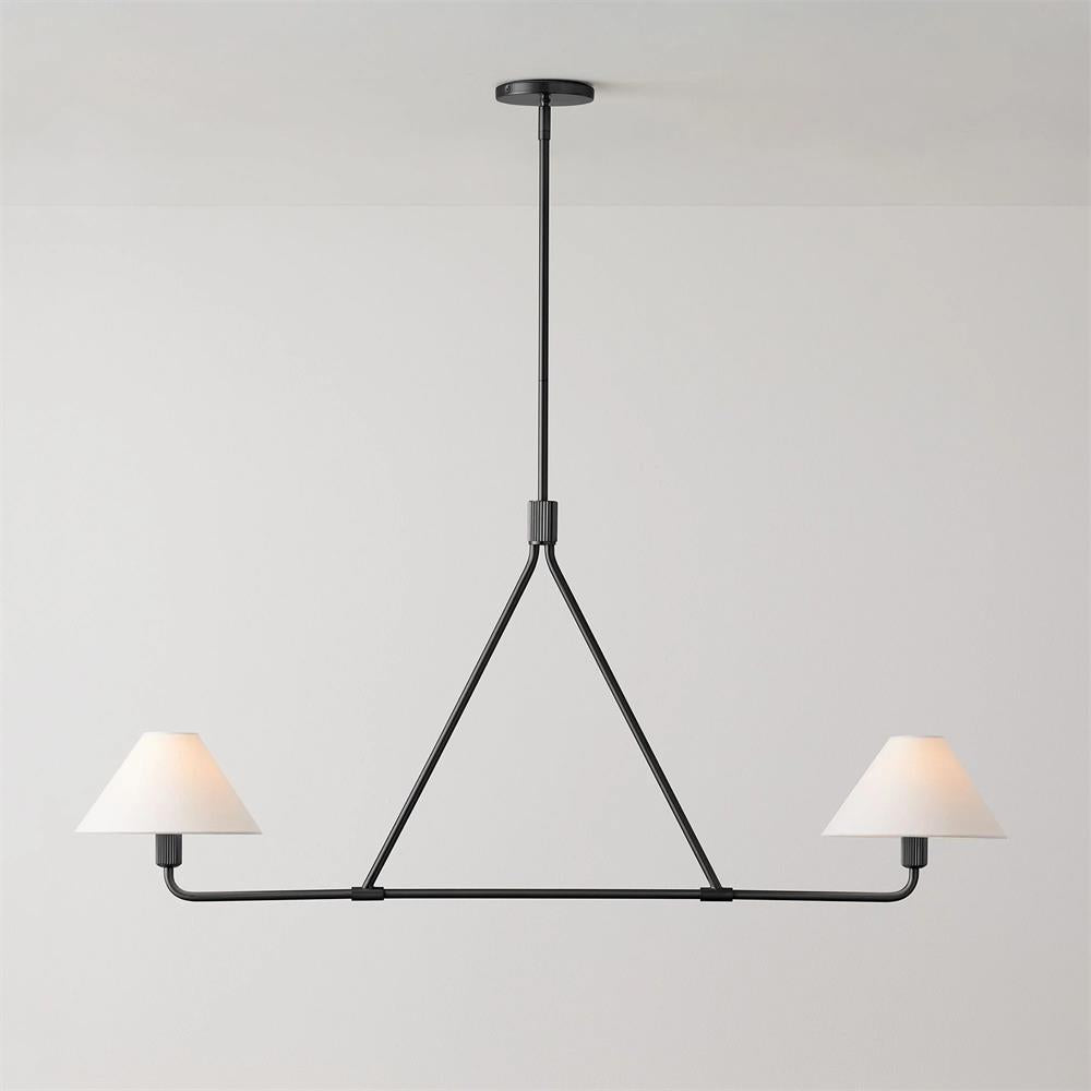 Axis Modern Linear Chandelier in Brass and Black for Dining Room and Living Room