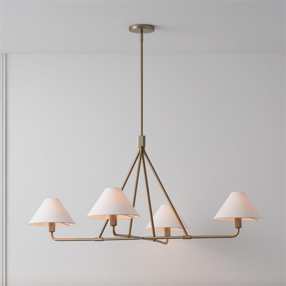 Axis Modern Linear Chandelier in Brass and Black for Dining Room and Living Room