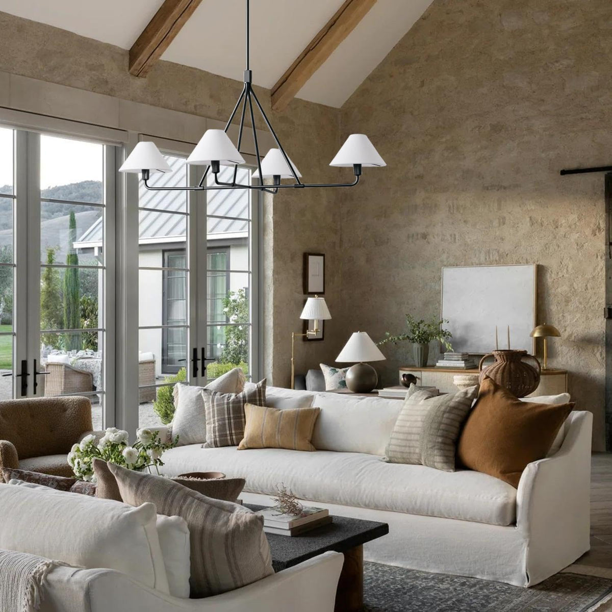 Axis Modern Linear Chandelier in Brass and Black for Dining Room and Living Room