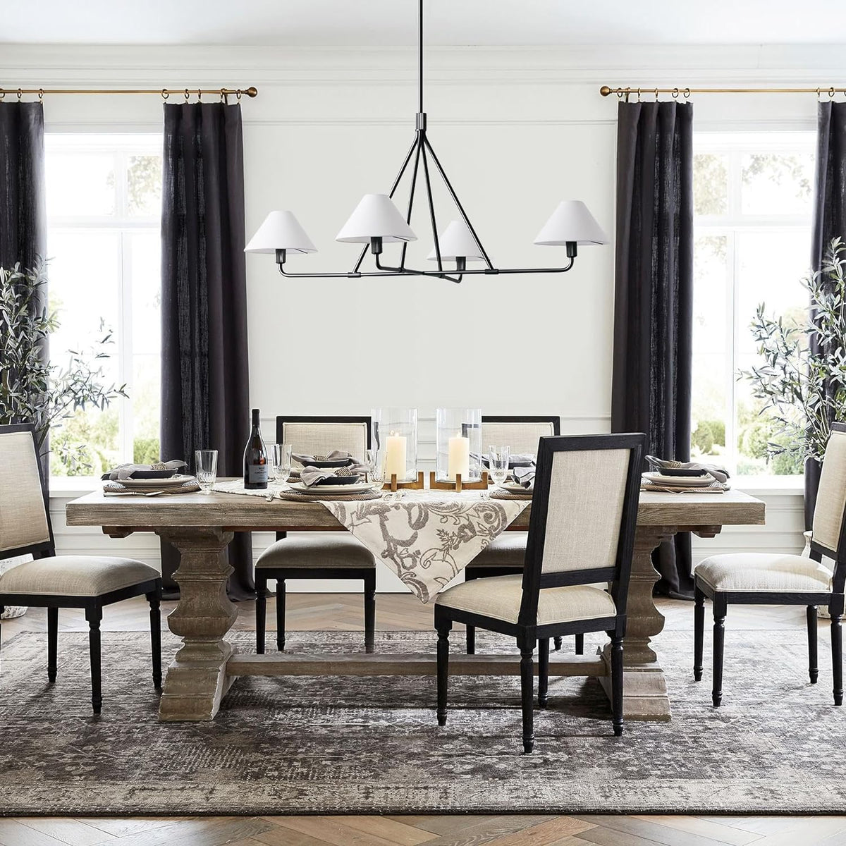 Axis Modern Linear Chandelier in Brass and Black for Dining Room and Living Room
