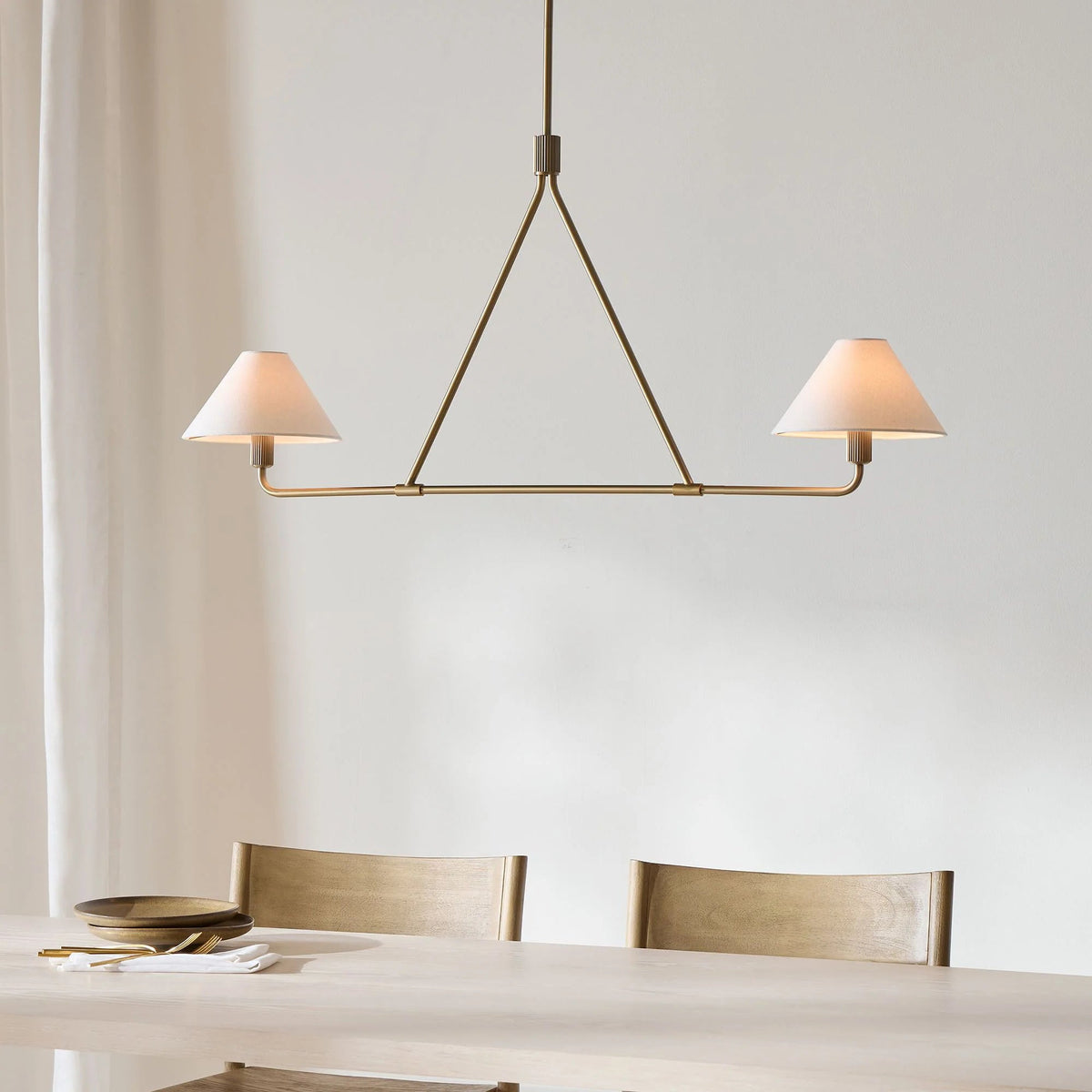 Axis Modern Linear Chandelier in Brass and Black for Dining Room and Living Room