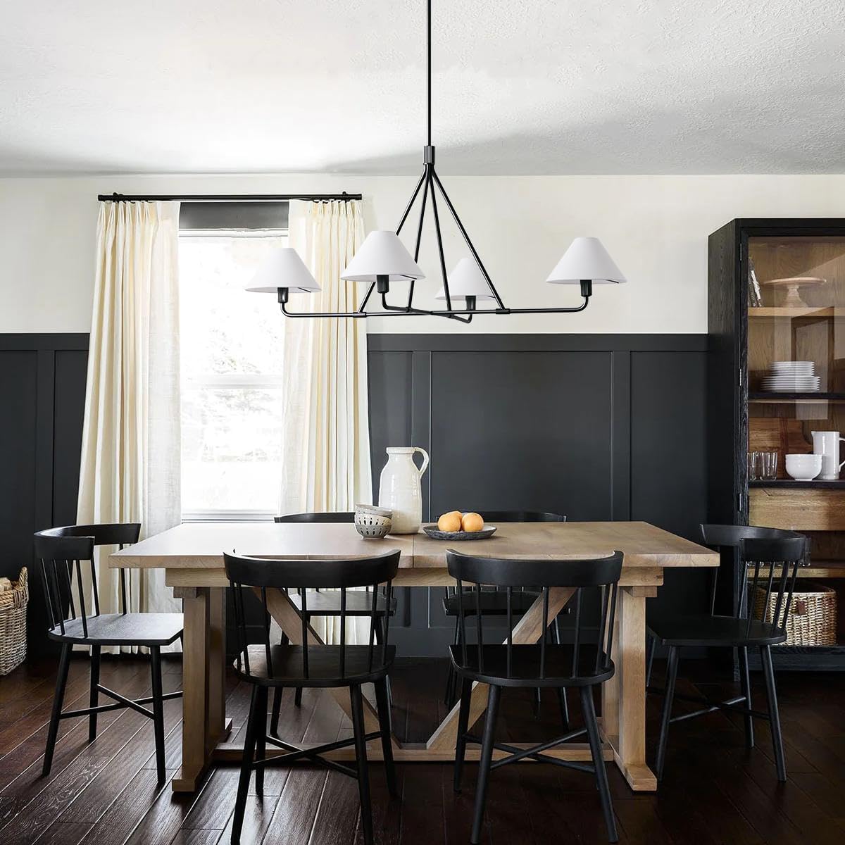Axis Modern Linear Chandelier in Brass and Black for Dining Room and Living Room