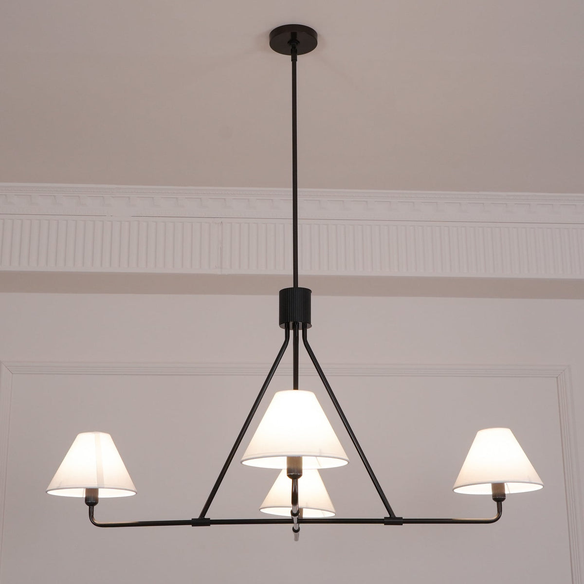 Axis Modern Linear Chandelier in Brass and Black for Dining Room and Living Room