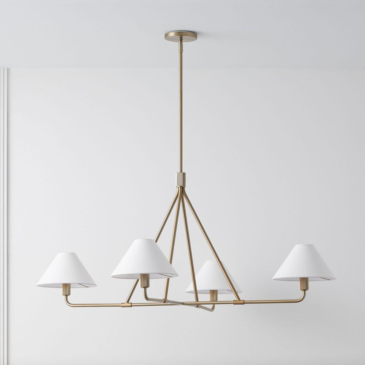 Axis Modern Linear Chandelier in Brass and Black for Dining Room and Living Room
