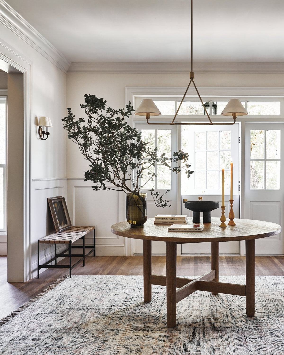 Axis Modern Linear Chandelier in Brass and Black for Dining Room and Living Room