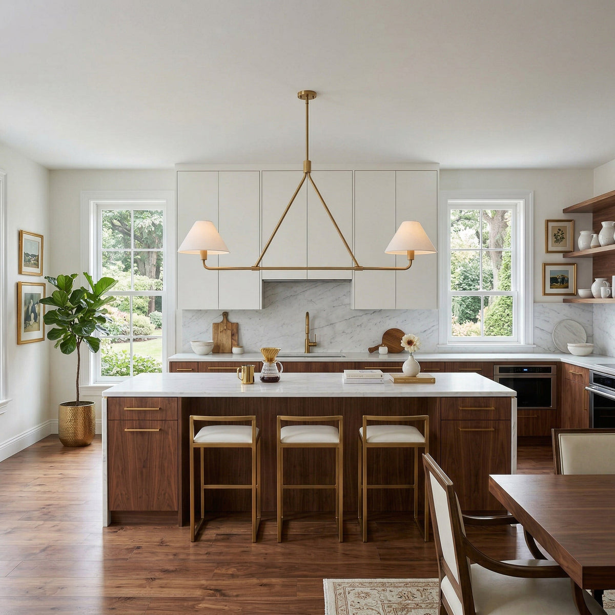 Axis Modern Linear Chandelier in Brass and Black for Dining Room and Living Room