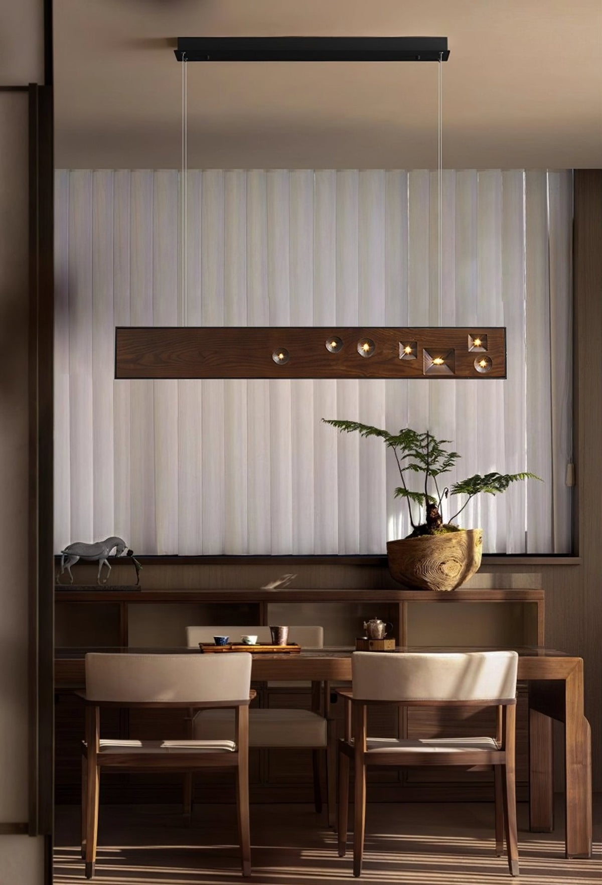 Axis Linear Wood LED Pendant Light for Kitchen Island and Dining Room