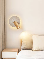 Axis Spot Sconce Wall Light in Travertine and Wood