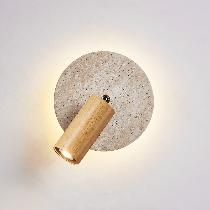 Axis Spot Sconce Wall Light in Travertine and Wood