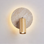 Axis Spot Sconce Wall Light in Travertine and Wood