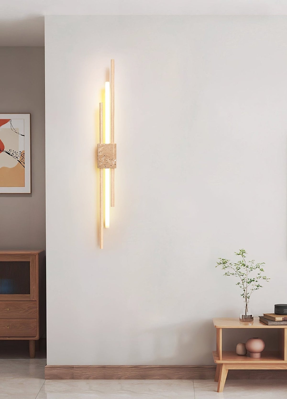 Axis Terra Wall Sconce in Travertine and Wood