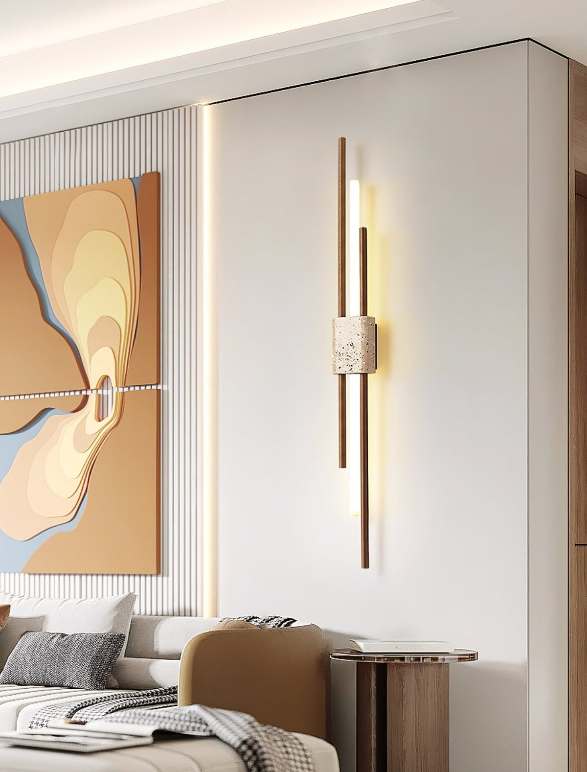 Axis Terra Wall Sconce in Travertine and Wood