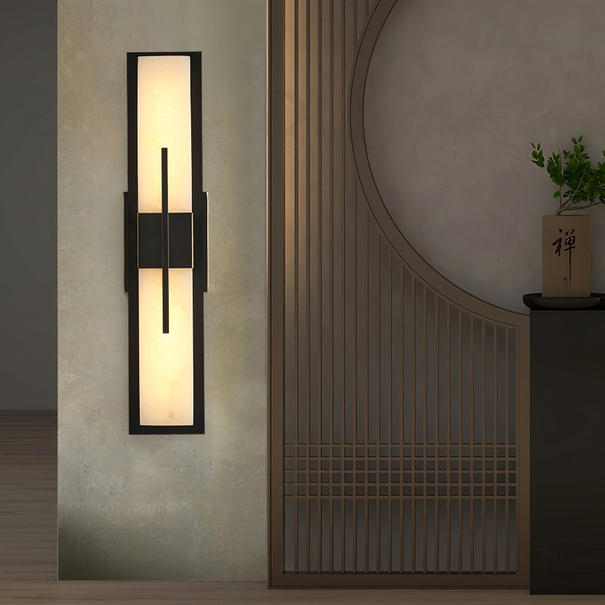 Axis Twin Alabaster LED Wall Sconce, Modern Brass & Black Finish
