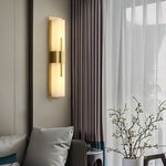 Axis Twin Alabaster LED Wall Sconce, Modern Brass & Black Finish
