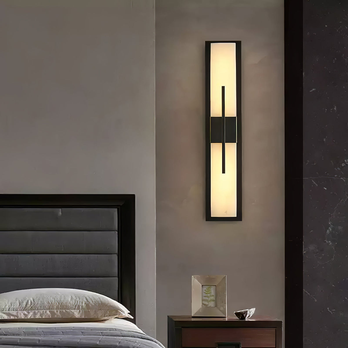 Axis Twin Alabaster LED Wall Sconce, Modern Brass & Black Finish