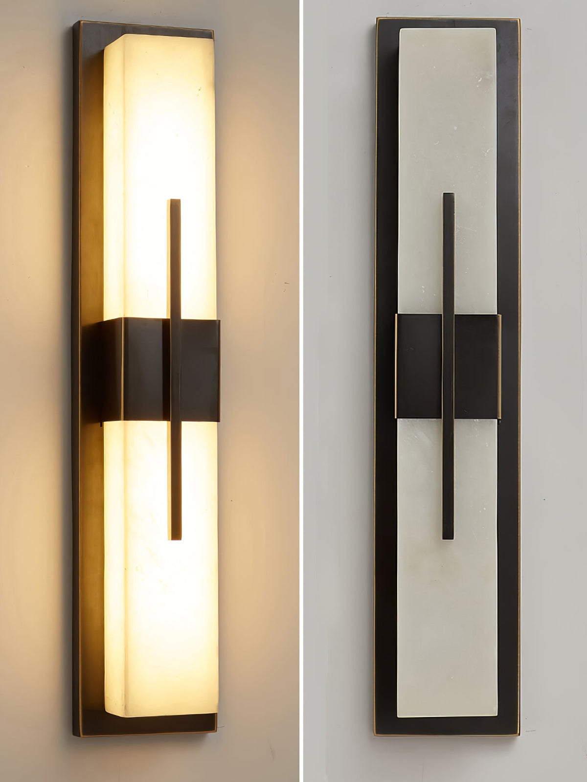 Axis Twin Alabaster LED Wall Sconce, Modern Brass & Black Finish