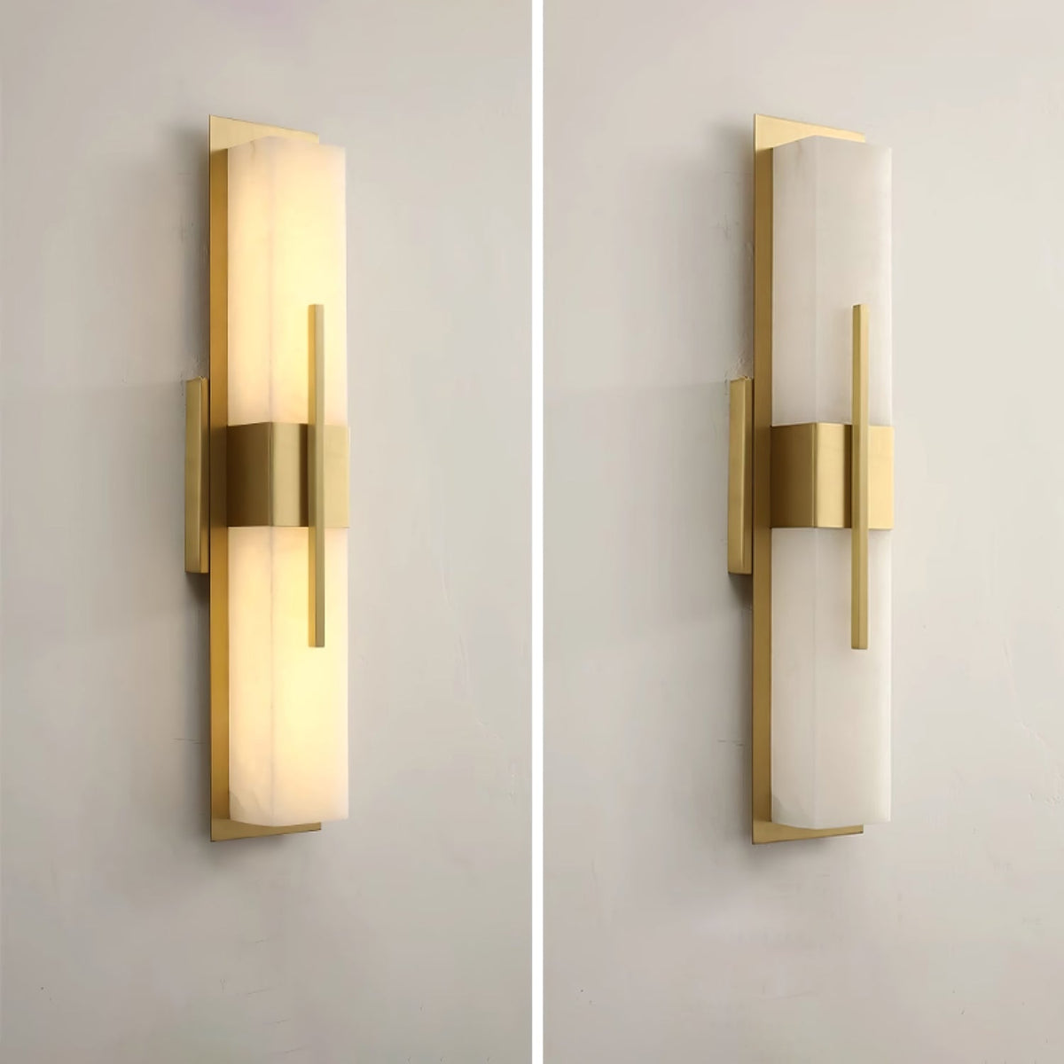 Axis Twin Alabaster LED Wall Sconce, Modern Brass & Black Finish