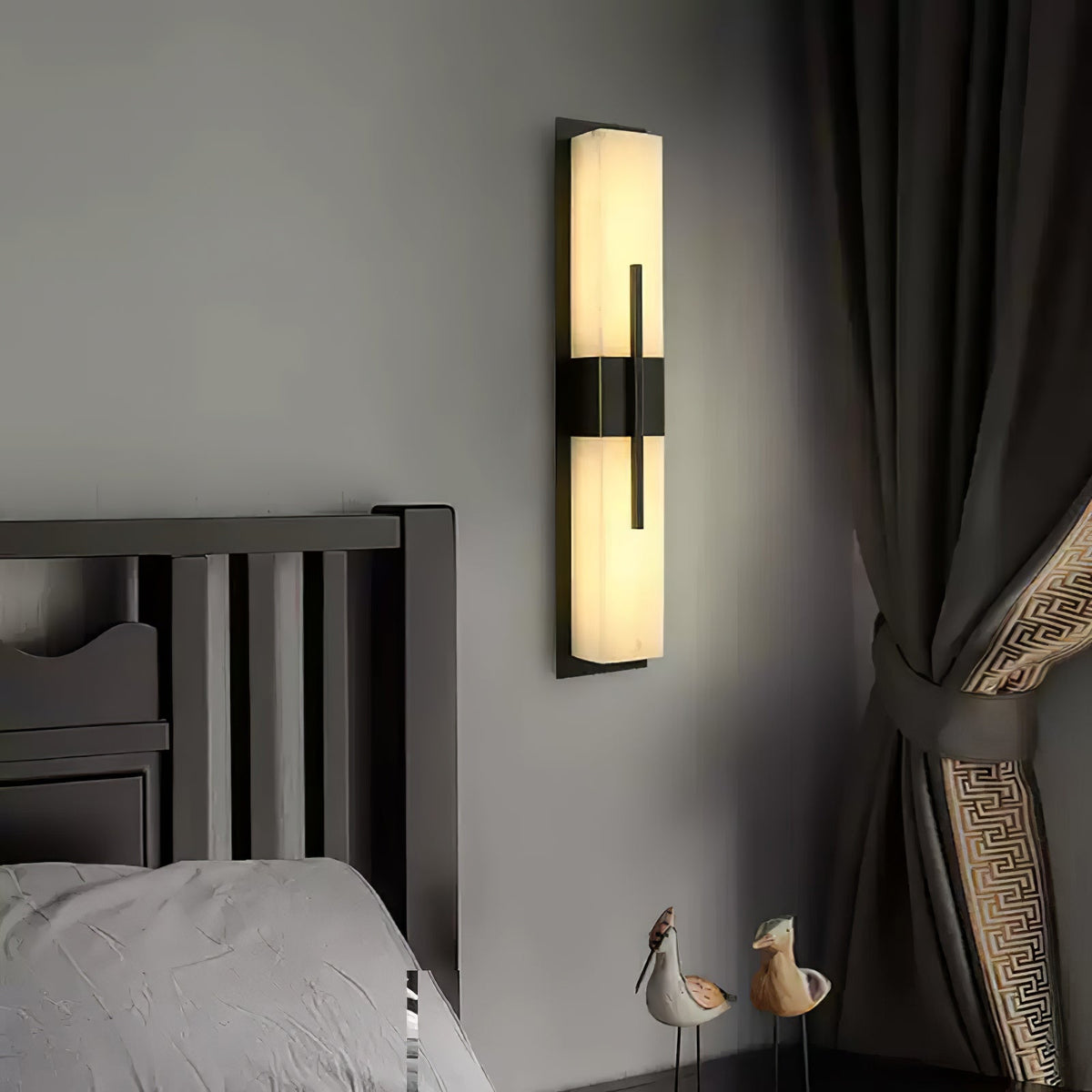 Axis Twin Alabaster LED Wall Sconce, Modern Brass & Black Finish