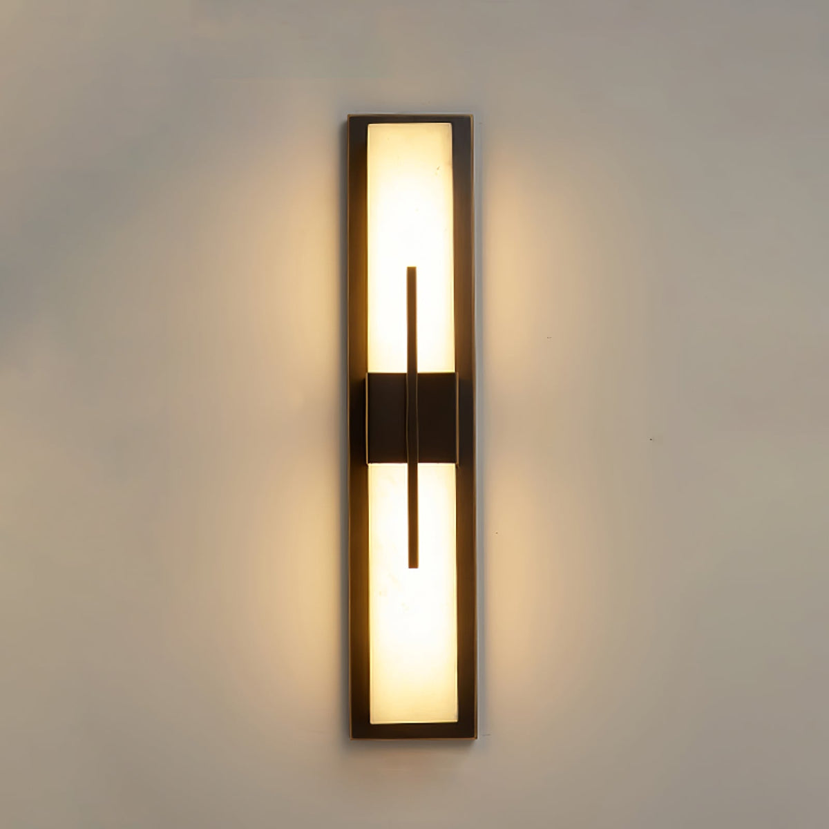 Axis Twin Alabaster LED Wall Sconce, Modern Brass & Black Finish