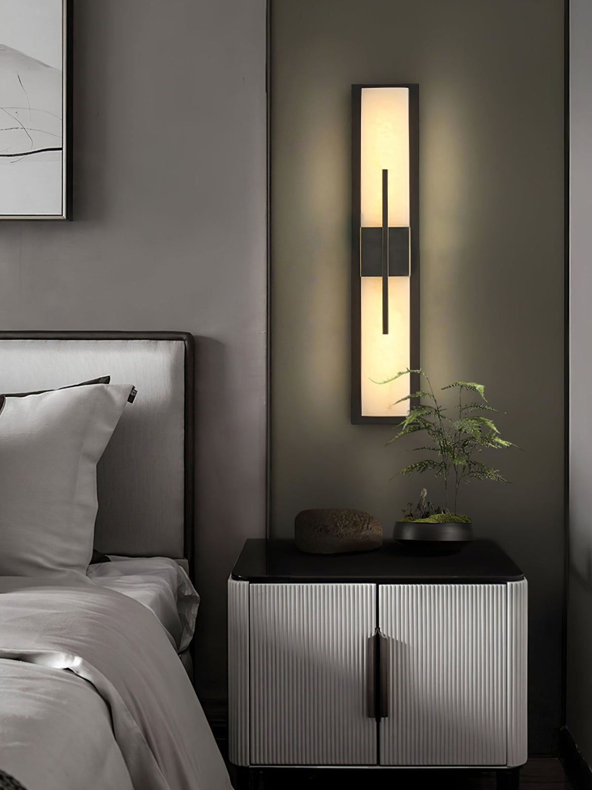 Axis Twin Alabaster LED Wall Sconce, Modern Brass & Black Finish