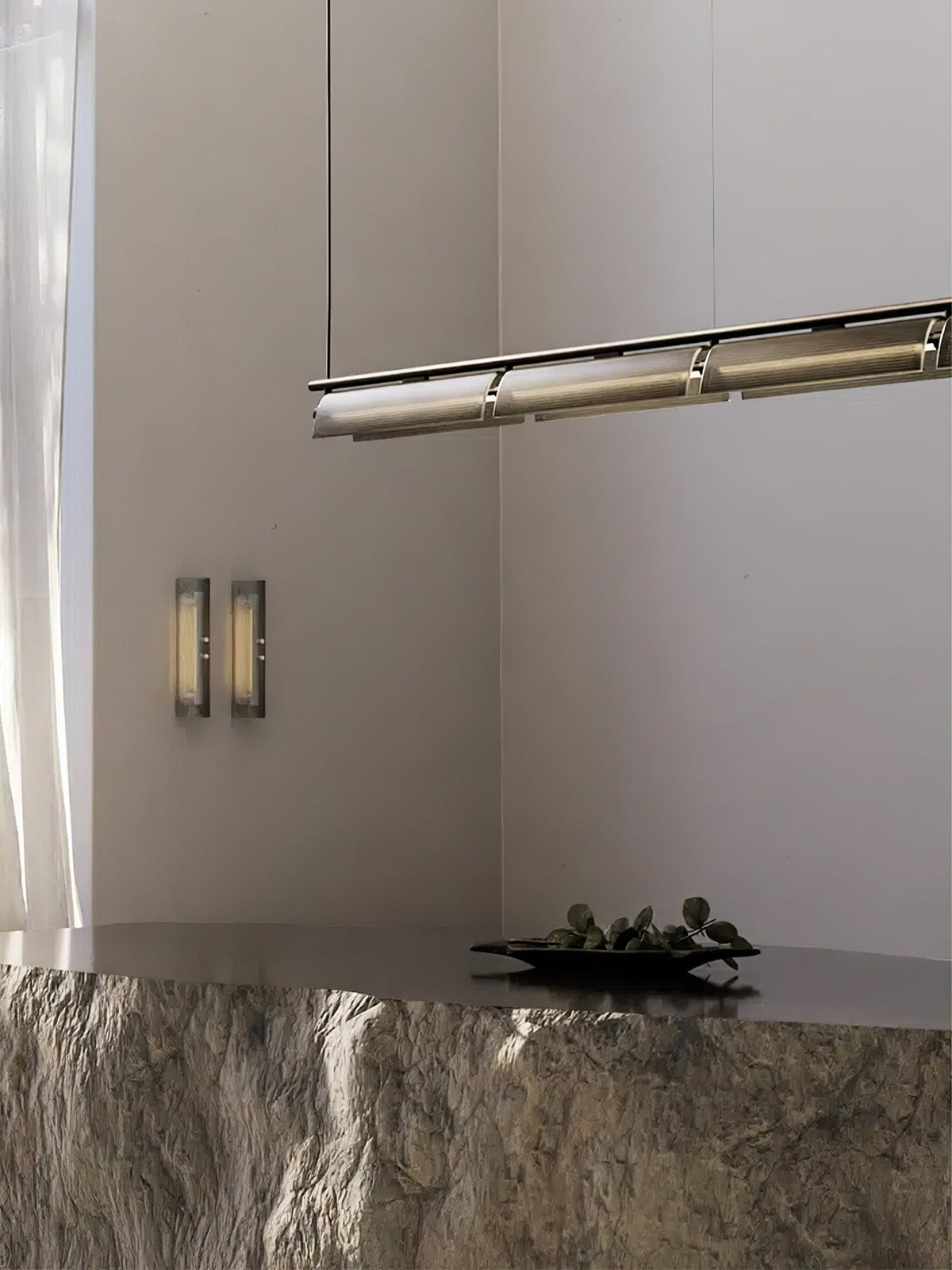 Modern Linear LED Chandelier for Kitchen Island, Smoked Acrylic Pendant Light