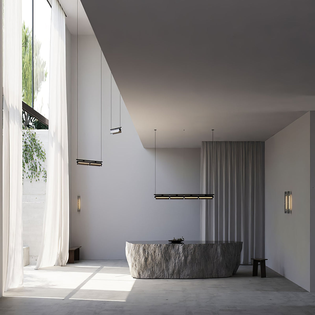 Modern Linear LED Chandelier for Kitchen Island, Smoked Acrylic Pendant Light