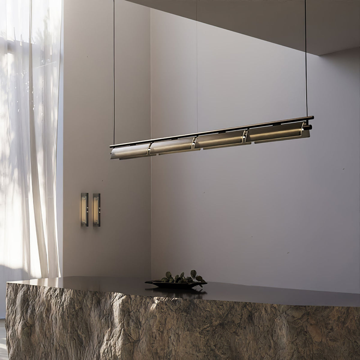 Modern Linear LED Chandelier for Kitchen Island, Smoked Acrylic Pendant Light