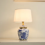 Azure Ceramic Table Lamp with Fabric Shade for Bedroom and Living Room