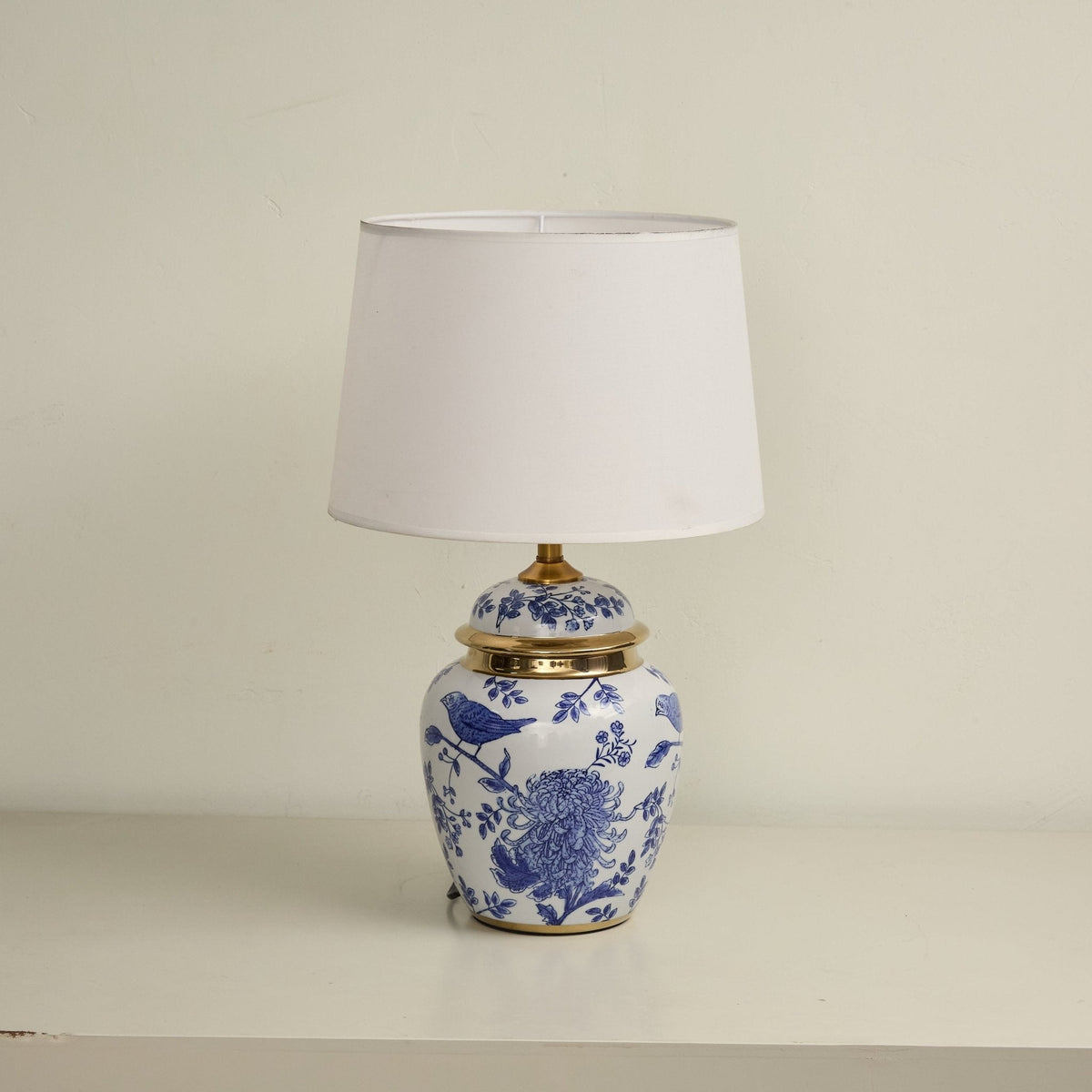 Azure Ceramic Table Lamp with Fabric Shade for Bedroom and Living Room