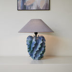 Azure Wave Sculptural Ceramic Table Lamp with Linen Shade