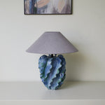 Azure Wave Sculptural Ceramic Table Lamp with Linen Shade