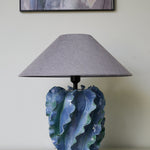 Azure Wave Sculptural Ceramic Table Lamp with Linen Shade