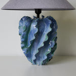 Azure Wave Sculptural Ceramic Table Lamp with Linen Shade